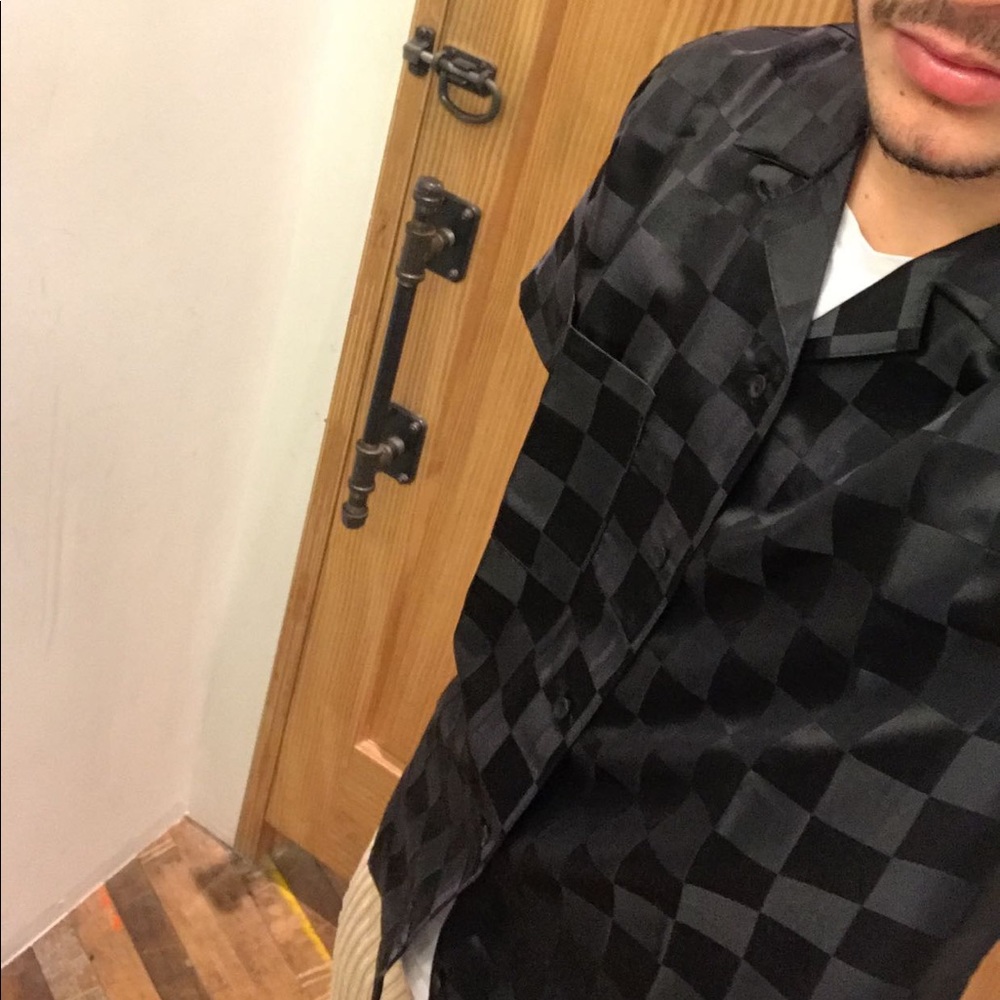 Black checkered button down shirt